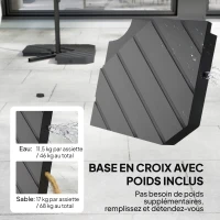 Outsunny Parasol déporté 3 m avec pied en croix et dalles lestage, parasol de jardin extérieur avec manivelle, gris foncé(m-5)
