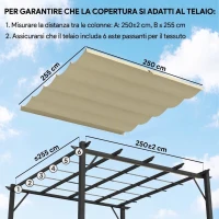 Outsunny Tetto per Gazebo Pergola con 10 Fori di Drenaggio in Poliestere, 250x255 cm, per Pergola 3x3m, Beige(m-4)