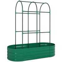 Outsunny Galvanised Raised Garden Bed with Arched Trellis, 4 x 2 x 4.6ft Metal Raised Bed for Garden with Open Bottom, Green(m-1)