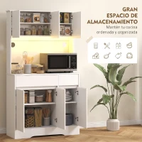 HOMCOM Alacena de Cocina con Luz LED RGB Encimera para Microondas 6 Puertas 2 Cajones Estantes Ajustables Control Remoto Blanco(m-5)