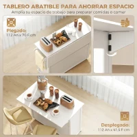 HOMCOM Isla de Cocina con Ruedas Tapa Abatible Estantes en la Puerta Toallero Armario 2 Cajones 117,5x70x91 cm Blanco(m-4)