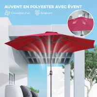 Outsunny Parasol de Jardin Extérieur 3x3 m, Parasol Inclinable Octogone avec Manivelle, 8 Baleines, Anti-UV, Bordeaux(m-8)