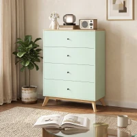 HOMCOM 4 Drawer Storage Cabinet, Chest of Drawers for Bedroom Living Room, Light Green and Oak(m-9)