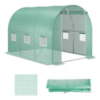 Outsunny Bâche de Rechange Serre Tunnel 6 m², bâche 3 x 2 x 2 m PE Anti-UV imperméable 6 fenêtres + Porte Enroulable zippée Vert(m-11)