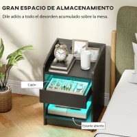 HOMCOM Mesita de Noche con Estación de Carga Luz LED RGB Cajón Estante Abierto Puertos USB y Control Remoto 40x40x58 Cm Negro(m-6)