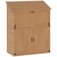 Outsunny Garten-Aufbewahrungsschrank mit ausklappbarem Tisch, Werkzeugschrank mit Dach, 110 x 54 x 136 cm, Tannenholz, Braun(m-1)