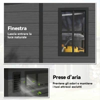 Outsunny Casetta da Giardino a 2 Ingressi con 3 Finestre e Prese d'Aria, in PP e Alluminio, 182x182x196 cm, Grigio Scuro(m-4)