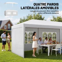 Outsunny Tonnelle de jardin, tente de réception avec Fenêtres et parois latérales amovibles, pour fêtes et mariages, 6 x 3 m blanc(m-4)