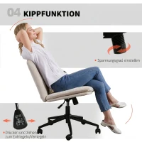 HOMCOM Homeoffice Stuhl Schreibtischstuhl mit Leinenoptik Höhenverstellbar Schneidersitz Drehstuhl mit Wippfunktion, Beige(m-7)