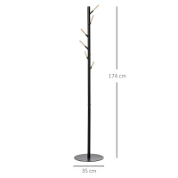 HOMCOM 174cm Free Standing Coat Rack Stand with 6 Hooks Clothes Tree Hat Display Hall Tree Hanger Hanging Organizer for Hallway Bedroom Living Room Black(m-3)