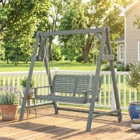 Outsunny 2 Seater Garden Swing Seat, Wooden Swing Chair Bench with Cup Holders for Outdoor Porch Patio, Grey(m-13)