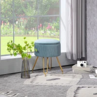 HOMCOM Puff Almacenaje Tapizado en Terciopelo Banco de Almacenaje con Patas de Acero Ø40x48 cm Azul Claro(m-10)