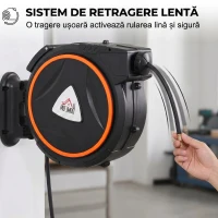 HOMCOM Tambur Automat Retractabil pentru Furtun 20 m, Montare pe Perete, Pivotant 180°, Negru și Portocaliu(m-5)