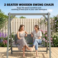 Outsunny 2 Seater Garden Swing Seat, Wooden Swing Chair Bench with Cup Holders for Outdoor Porch Patio, Grey(m-4)