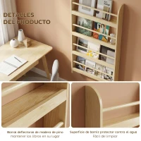 HOMCOM Estantería de Pared de Libros con 4 Estantes Librería Infantil para Hogar Oficina Carga 30kg 59x12x113cm Natural(m-6)
