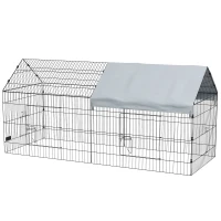 PawHut Cușcă pentru Iepuri de Exterior și Interior cu Acoperiș, 220x85x103cm, Argintiu(m-12)