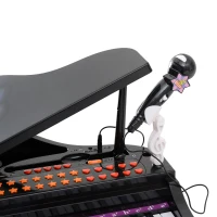 HOMCOM Piano Infantil 37 Teclas Teclado Electrónico Juego de Piano con Micrófono Taburete Luces y 22 Canciones USB/MP3 Karaoke Modo de Enseñanza Negro(m-9)