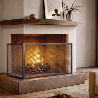 HOMCOM Parascintille per Camino Pieghevole a 2 Pannelli in Metallo Verniciato, 140x1x50 cm, Nero(m-8)