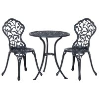 Outsunny Set de Grădină 3 Piese cu 2 Scaune de Exterior și Masă Rotundă din Aluminiu, Negru