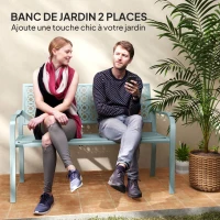 Outsunny Banc de jardin 2 places, banc extérieur jardin en acier avec dossier ajouré, 127 x 63 x 85 cm, bleu(m-4)