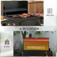 Outsunny Charcoal Grill BBQ Trolley with Adjustable Charcoal Height, Charcoal Stove for Pot, Garden Smoker Barbecue with Folding Shelves, Thermometer on Lid, Bottle Opener and Wheels(m-4)