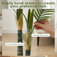 HOMCOM Artificial Palm Tree with 14 PEVA Leaves, 120cm Decorative Artificial Plant with Pot and Moss Effect, Green(m-6)