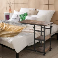 HOMCOM Beistelltisch mit Rollen, höhenverstellbar, kompakt, 2 Ablageböden, Metallrahmen, 80x40x72-82 cm, Braun/Schwarz(m-10)