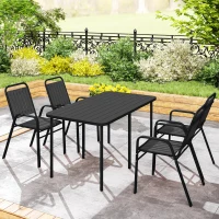 Outsunny Set 4 Sedie da Giardino Impilabili con Schienale Alto e Braccioli, in PP e Acciaio, 56x66x91 cm, Nero(m-9)