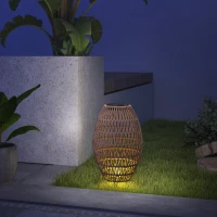 Outsunny Rattan Solar Lamp, Garden Solar Lantern with Auto On/Off Light, IP44 Waterproof, Decorative Outdoor Rattan Lamp for Porch, Pathway, Dark Brown(m-10)