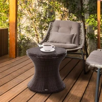 Outsunny PE Rattan Ice Bucket Table, Height Adjustable Liftable Outdoor Drinks Cooler, 52 cm Round Garden Beer Cocktail Table with Lid for Bar, Patio, Terrace, Brown(m-2)