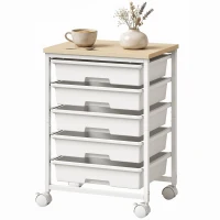 HOMCOM 6-Tier Storage Trolley on Wheels, Metal Kitchen Rolling Cart with 5 Pull-Out Drawers, White(m-15)