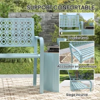 Outsunny Banc de jardin 2 places, banc extérieur jardin en acier avec dossier ajouré, 127 x 63 x 85 cm, bleu(m-5)