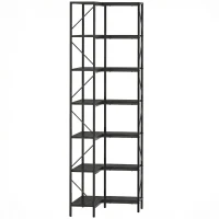 HOMCOM Bibliothèque d'angle à 7 niveaux industriel avec étagères de rangement, 60 x 60 x 198 cm, noir(m-1)