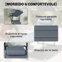 Outsunny Lettino Prendisole Pieghevole con Schienale Regolabile a 4 Livelli, Cuscino e Imbottitura, Grigio(m-6)
