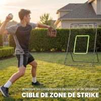 HOMCOM Filet de rebond de football 90L x 80l x 140H cm cible et sardines de fixation fournies noir vert(m-5)