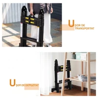 DURHAND Scară telescopică pliabilă cu 10 trepte din aluminiu și metal pentru interior și exterior, 320x67x7 cm, negru(m-11)