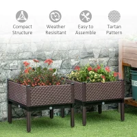 Outsunny 50cm x 50cm x 46.5cm Set of 2 41L Garden Raised Bed, Elevated Planter Box, Flower Vegetables Planting Container with Self-Watering Design and Drainage Holes(m-7)