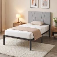 HOMCOM 3FT Single Bed Frame with Upholstered Headboard and Underbed Storage, Black and Light Grey(m-14)
