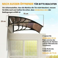 Outsunny Copertină de Exterior Impermeabilă și Anti-UV, din PC, PP și Aluminiu, 75x120x23 cm, Maro și Negru(m-7)