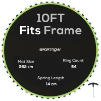 SPORTNOW Trampoline Replacement Mat with Spring Pull Tool, 54 V-Hooks, for 10ft Trampoline using 14cm Springs, Green(m-10)