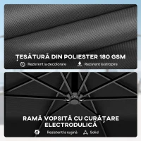 Outsunny Umbrelă suspendată 3x3 m cu baldachin reglabil, bază încrucișată și ventilație, din metal și poliester, neagră(m-8)