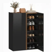 HOMCOM Schuhschrank mit leiser Sicherheitsöffnung, 6 Ebenen, grifflose Design, Hochglanz Schwarz(m-12)