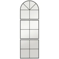 HOMCOM Wandspiegel dreiteilig, bogenförmiger Spiegel mit Metallrahmen, dekorativ 60 x 2 x 180 cm Schwarz(m-1)