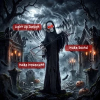 HOMCOM 183cm Life Size Animated Grim Reaper Halloween Decoration, Scary Halloween Animatronics Decor with Sound Touch Activated(m-6)