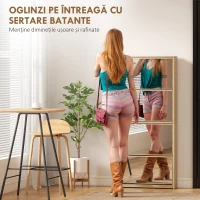 HOMCOM Dulap cu Oglindă și 4 Uși Rabatabile pentru Pantofi, 63x17x146 cm, Culoare Lemn(m-4)