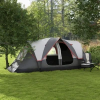 Outsunny Tente de camping familiale 6 pers. légère ventilée moustiquaire et sac de tranport inclus polyester gris foncé(m-10)
