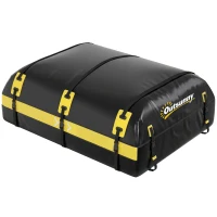 Outsunny Car Roof Bag, 21 Cubic Feet Waterproof Soft Car Roof Box Roofing Cargo Carrier w/ Reflective Arrows, Door Hooks, Yellow(m-15)
