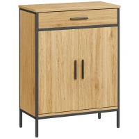 HOMCOM Badezimmerschrank, zweistufige Regale, große Schublade, Industriestil, Eichenoptik(m-1)