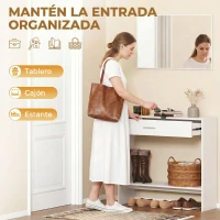 HOMCOM Recibidor de Entrada con Espejo Cajón y Estante Mueble de Recibidor para Pasillo 91,5x27,9x85,5 cm Blanco(m-4)