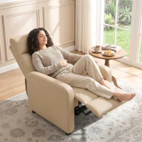 HOMCOM Kippbarer Relaxsessel, PU-Relaxsessel mit Fußstütze, Push-Back Rückenlehne, Beige(m-2)